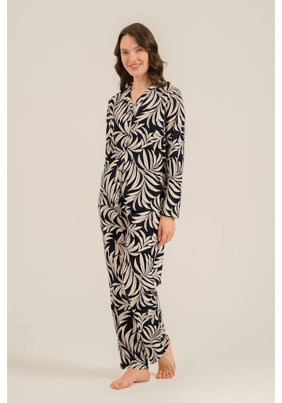 Arnetta Kadın Lacivert Çiçek Desenli Gömlek Pijama Takımı Ar3739-s-v1 Ar3739-s-v1