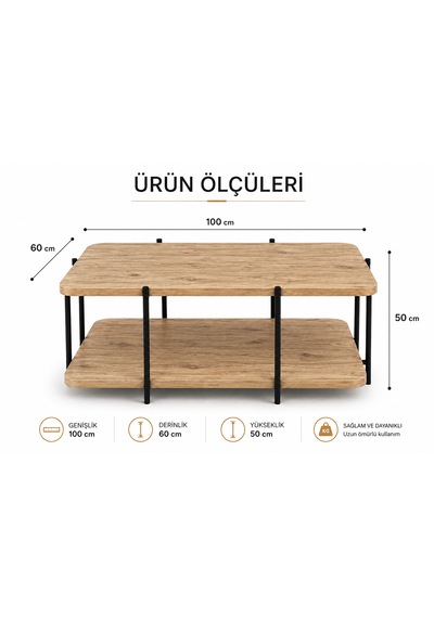 Atlas Orta Sehpa , İki Katlı Orta Sehpa , 60 X 100 Orta Sehpa Atlantik Çam