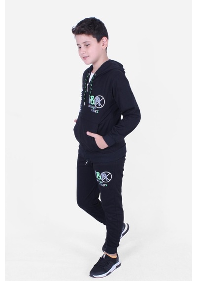 Fyk Kids Kapüşonlu Zone Fermuarlı Erkek Çocuk Eşofman Takımı Siyah