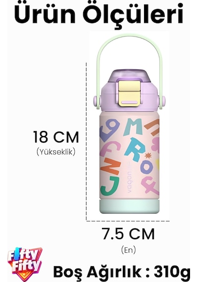 360 Ml Çocuk Termosu Tek Kapak Çift Kullanım Pipetli Rahat İçim Kulplu Paslanmaz Çelik Termos 1104-360ml Pembe