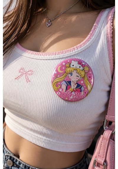 Sailor Moon 58mm 6'lı Rozet Seti Anime Usagi Luna Çanta Mont Ceket Rozeti Çok Renkli