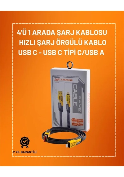 4'ü 1 Arada Usb Hızlı Şarj Ve Veri Kablosu 65w Güç, Çoklu Bağlantı, 1. 2m .