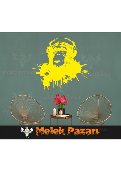 Müzik Dinleyen Maymun Duvar Sticker