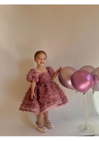 H L Y Karol Tasarım Lina Güllü Diana Vintage Kız Bebek Elbise,doğum Günü Elbise,fotoğraf Çekim Elbise,0-12 Yaş Uygun Pembe