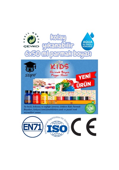 6x50 Ml Parmak Boyası Kolay Yıkanabilir Su Bazlı Kokusuz %100 Çevre Dostu Zararlı Madde İçermez Çok Renkli