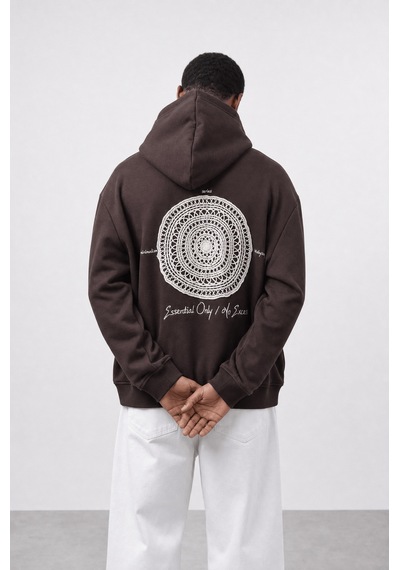 Respire Erkek Essentials Nakışlı Oversize Hoodie Kahve