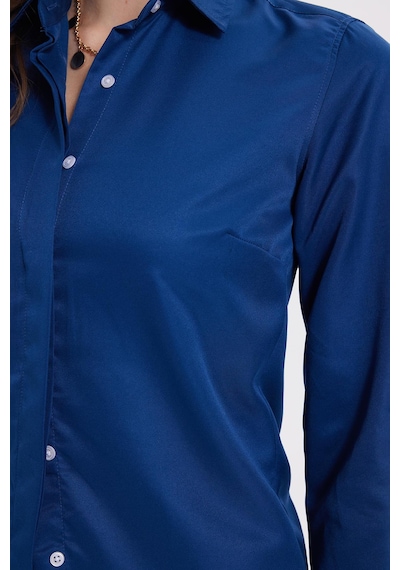 Tudors Kadın Slim Fit Dar Kesim Vucüda Oturan Uzun Kollu Gizli Düğme Detaylı Lacivert Basic Gömlek-36981 Lacıvert