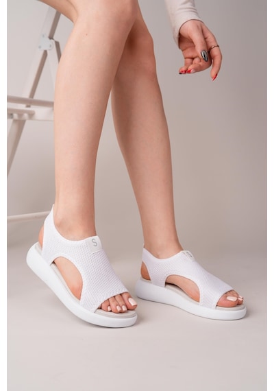 Nesilshoes Nesil Shoes Stark 1003 Beyaz Triko Kadın Sandalet