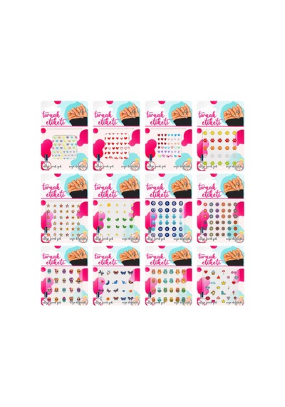 4'lü Karışık Tırnak Sticker Seti - Kendinden Yapışkanlı Suya Dayanıklı Nail Art 12li Karışık - 896613087