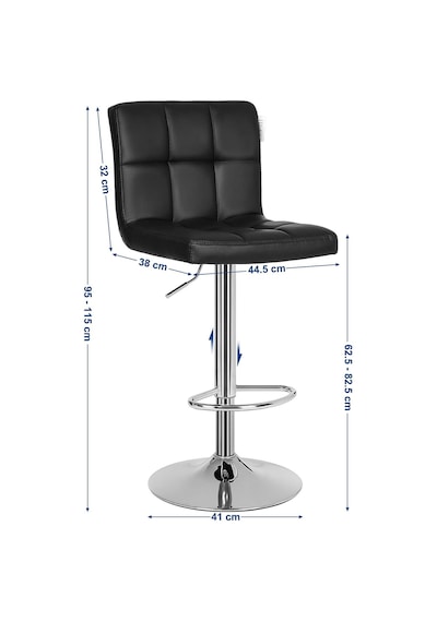 2 X Bar Tabureleri, Bar Tabureleri, Sırtlıklı Tezgah Tabureleri, Yüksekliği Ayarlanabilir, Suni Deri, Pu, Siyah, 38,5 Cm Lx 44,5 Cm Wx 115 Cm H Çok Renkli