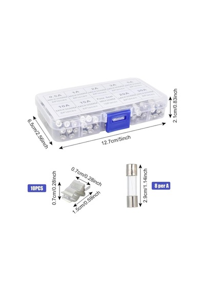 Electroon 6x30mm Büyük Cam Sigorta 72adet 9 Çeşit Kutulu Set