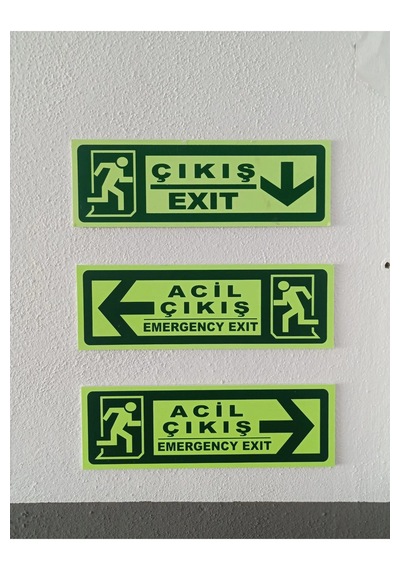 30x10 Cm Fosforlu Yangın Uyarı Acil Çıkış-emergency Exit Levhas