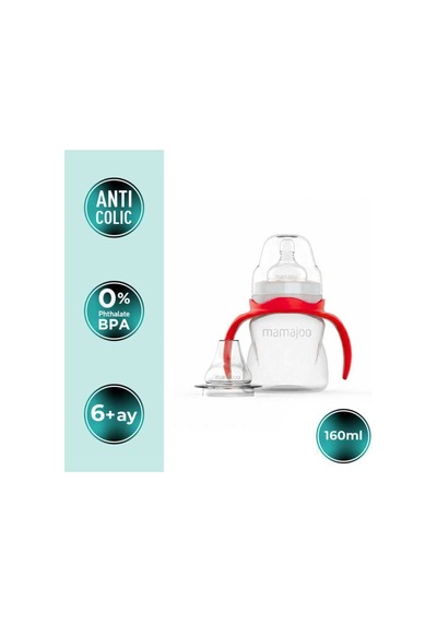 Mamajoo Kulplu Antikolik Alıştırma Biberonu 160 Ml & Ortodontik Emzik Seti | Kırmızı & Beyaz, 12 Ay +