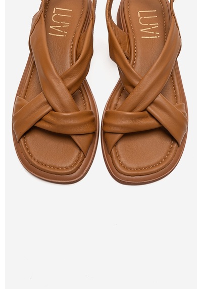 Luvishoes Frand Taba Hakiki Deri Çapraz Bantlı Kadın Sandalet