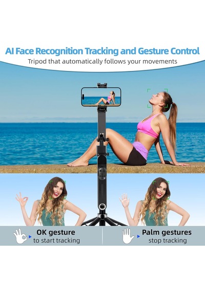 71 Otomatik Yüz İzleme Selfie Çubuğu Ve Tripod, 360 Döndürme, Aı Hareket Kontrolü, Film Çekimi İçin Hareket Diğer