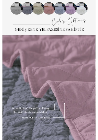 Premium Peluş Çift Kişilik Çok Amaçlı Yatak Örtüsü 200 x 220 Çift Taraflı Yumuşak Battaniye Pike Antrasit  Pudra