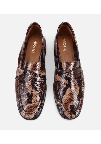 Hotiç Kadın Deri Kahverengi Yılan Baskılı Klasik Loafer