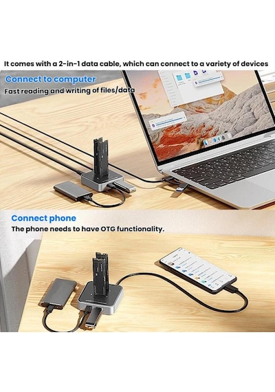 Codegen Çift M.2 Nvme Ssd Disk Yuvalı Usb 3.1 Type-c Dock İstasyonu Cdg-doc-212