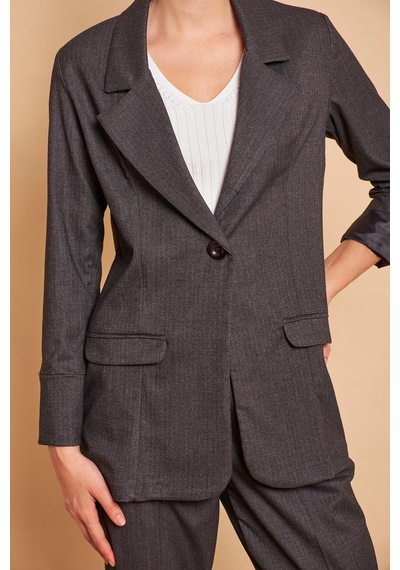 Ekoseli Yakalı Kolu Katlamalı Cep Kapaklı Boyfriend Hafif Likralı Kumaş Blazer Ceket-siyah Siyah Ekoseli Yakalı Kolu Katlamalı Cep Kapaklı Boyfriend Hafif Likralı Kumaş Blazer Ceket-siyah Siyah
