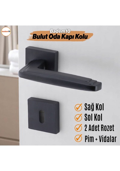 Bulut Oda Siyah Kapı Kolu Kare Rozetli Sağa Sola Uygun İç Ev Kapısı Kolları Kilitlenebilir 1 Takım