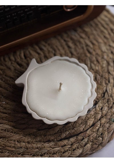 Beton İstiridye Tabakta Simli Mum - Doğal Soya Wax