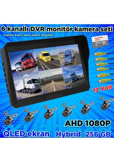 Qled Ekran 10'' Dvr Monitör 6 Adet Ahd 1080p Kelebek Kamera 12v