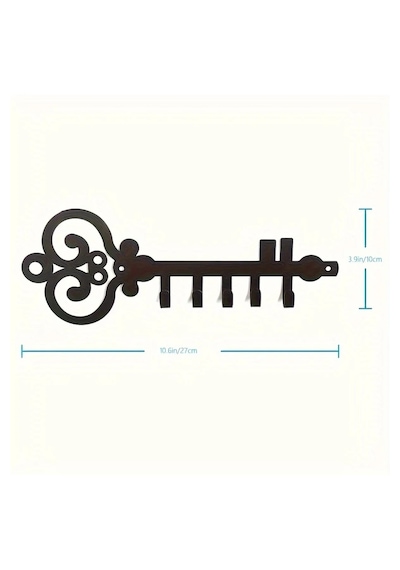 Myc Metal Anahtarlık Askısı - Vintage Anahtar Tasarımlı Duvar Askılığı Siyah 20x10