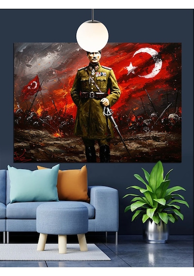 Atatürk Ay Yıldız Bayrak Dekoratif Kanvas - Mdf Ahşap Tablo