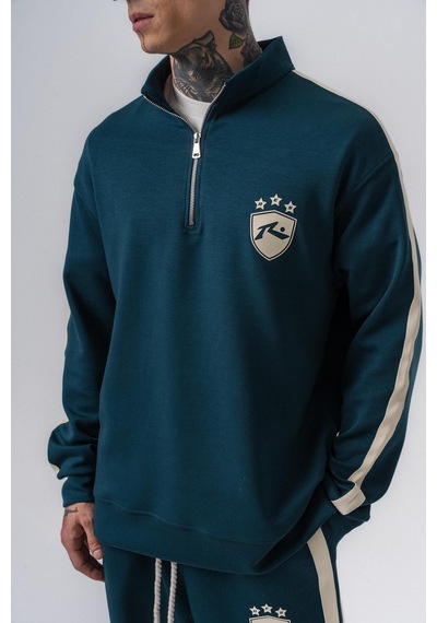 Respire Erkek Şerit Detaylı Yarım Fermuarlı Modal Sweatshirt Zümrüt
