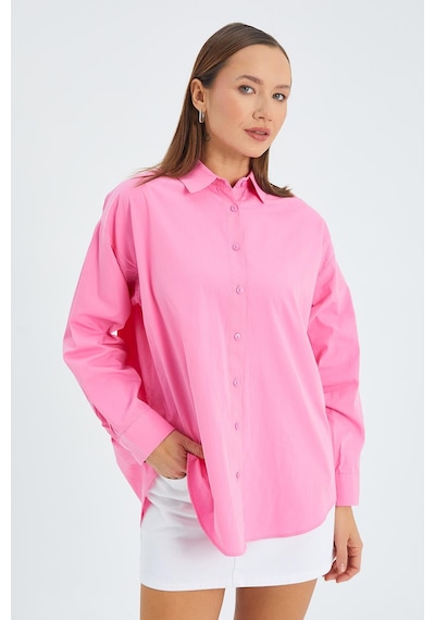 Mixray 4618 Kadın Arkası Robalı Basic Gömlek Pembe