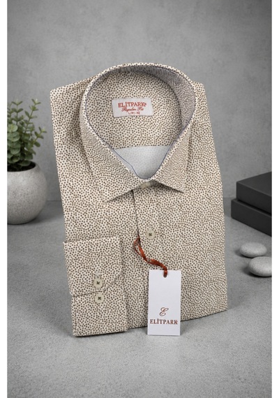Elitpark River Stones Pamuklu Cepsiz Desenli Regular Fit Açık Yeşil Erkek Gömlek