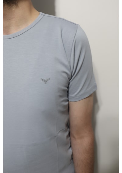 Santa Dmctekstil Erkek Tshirt-091 Düz Spor Kesim Dar Kalıp Bisiklet Yaka Basic T-shirt Gri