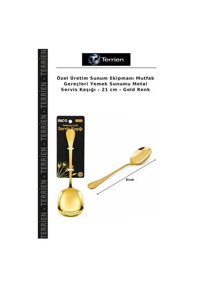 Özel Üretim Sunum Ekipmanı Mutfak Gereçleri Yemek Sunumu Metal Servis Kaşığı - 21 Cm - Gold Renk