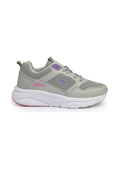 Queen Step 2105-26 Cilt Deri Anatomik Kadın Sneaker Gri Mor Beyaz Gri