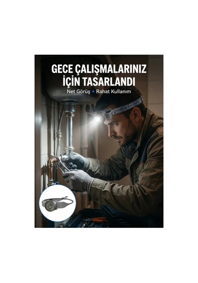 Yüksek Parlaklıklı Led Kafa Feneri Gece Çalışmaları İçin Yüksek Parlaklıklı Siyah