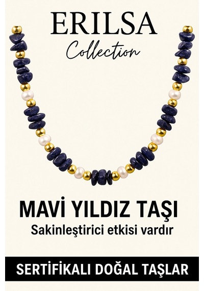 Sertifikalı Kırık Taşlı Model İnci - Mavi Yıldız Taşı Kolye Çok Renkli
