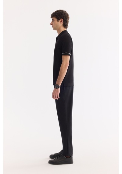 Avva Erkek Siyah Polo Yaka Düğmesiz %100 Pamuk Soft Touch Regular Fit Triko T-shirt A61y5041