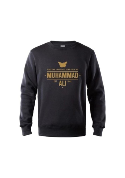 Erkek Siyah Kelebek Muhammed Ali Baskılı Sweatshiirt Siyah