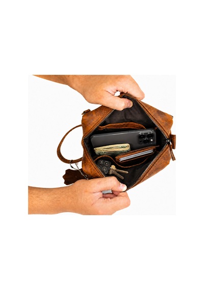 Alphaclub Bag Erkek Hakiki Deri Koyu Taba Fermuarlı El Ve Clutch Çanta Model 897