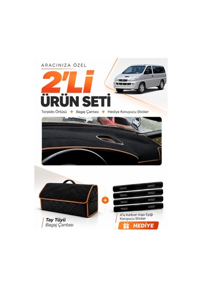 E-biz Hyundai Starex 1997-2007 Uyumlu Torpido Örtüsü + Tay Tüyü Çanta - Siyah-kahverengi - Hu032