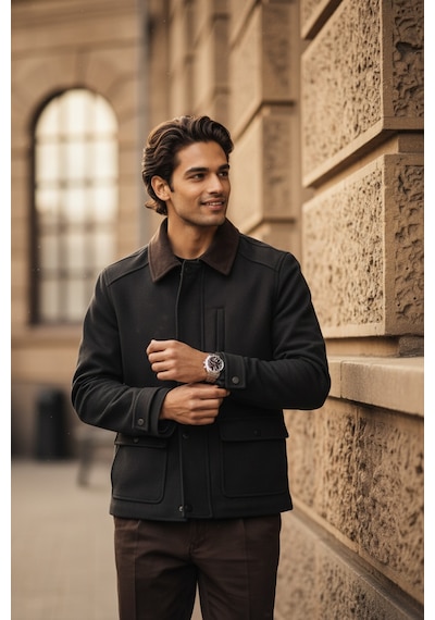 İmza Antrasit Kadife Polo Yaka Düz Yırtmaçsız Tam Astar Slim Fit Casual Mont Antrasit