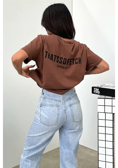 Kahverengi Oversize Fetch Series 6 T-shirt - Oversize Baskılı Kahverengi