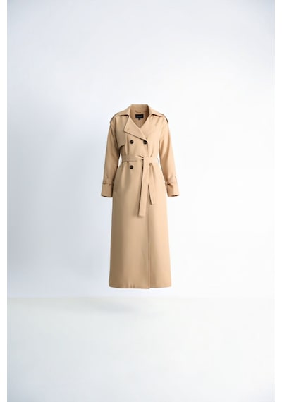 Durivya Kruvaze Yaka Oversize Trençkot Camel