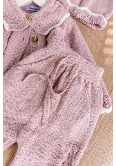 Babymod Triko Kışlık Hırkalı Kız Bebek Takım Gülkurusu