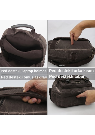 Celsus 4013 Vintage Kanvas Sırt Çantası, 15,6 İnç Laptop Bölmeli, Çok Cepli Seyahat Ve Günlük Kullanım Çantası Kahverengi