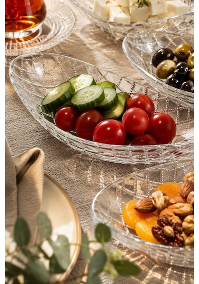 Porsima Vivaldi 4474 6'lı Oval Cam Kase Seti 15 Cm Baklava Desenli Çerezlik, Reçellik Ve Kahvaltılık