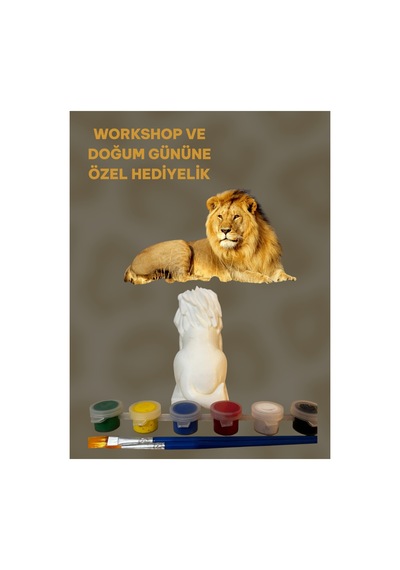 3d Aslan-lion Figür Boyama Seti - Kendin Boya Hobi Ve Etkinlik Seti - Akrilik Boya + 2 Fırça