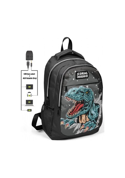 Coral High Erkek Çocuk Dinazor İlkokul Çantası ve Kalem Çantası S