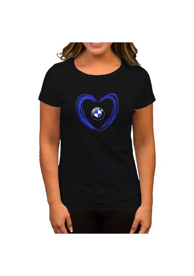 BMW Heart Logo Siyah Kadın Tişört Siyah