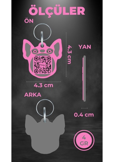 Petjoo 7.Hook Gri-Pembe Qr'lı Köpek Künyesi